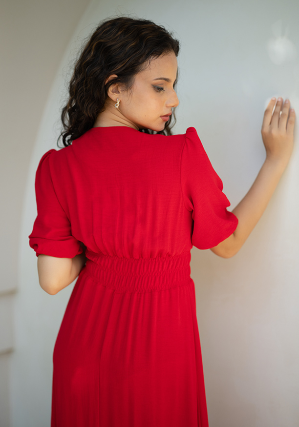 LOLA V NECK RED DRESS